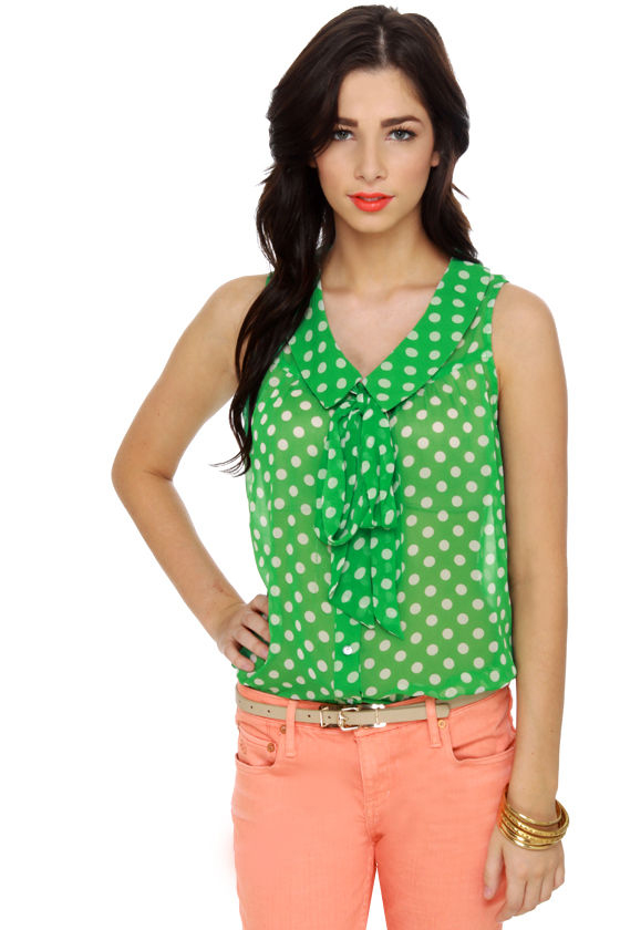 Presto Chango Green Polka Dot Top