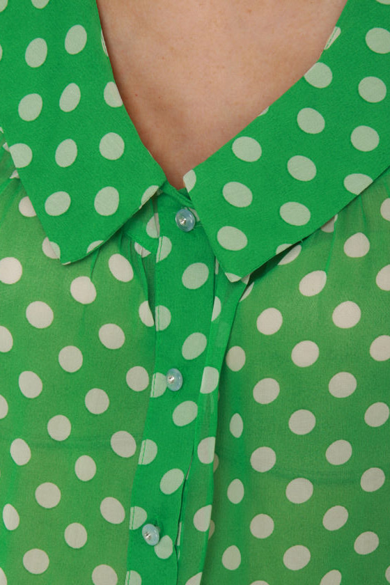 Adorable Polka Dot Top - Sheer Top - Green Top - $34.00