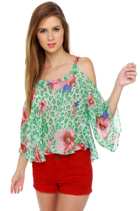 Mahalo Mama Green Floral Print Top