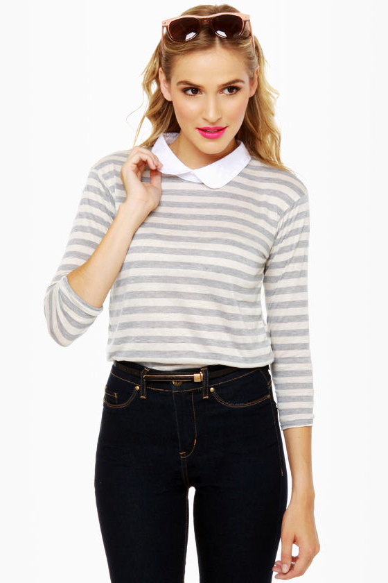 A Fine Line Grey Striped Top