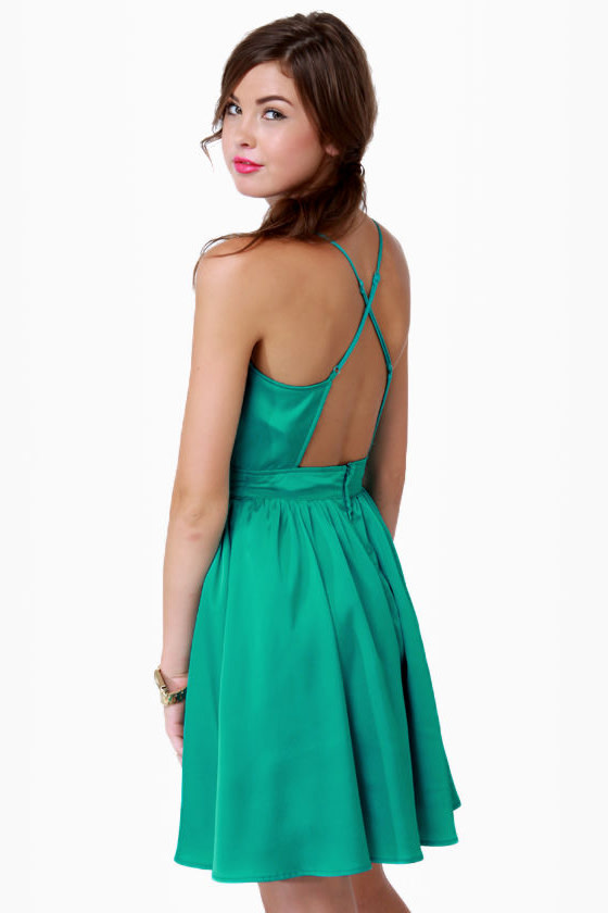 Sexy Backless Dress - Aqua Dress - Satin Dress - Teal Dress - $48.00 ...