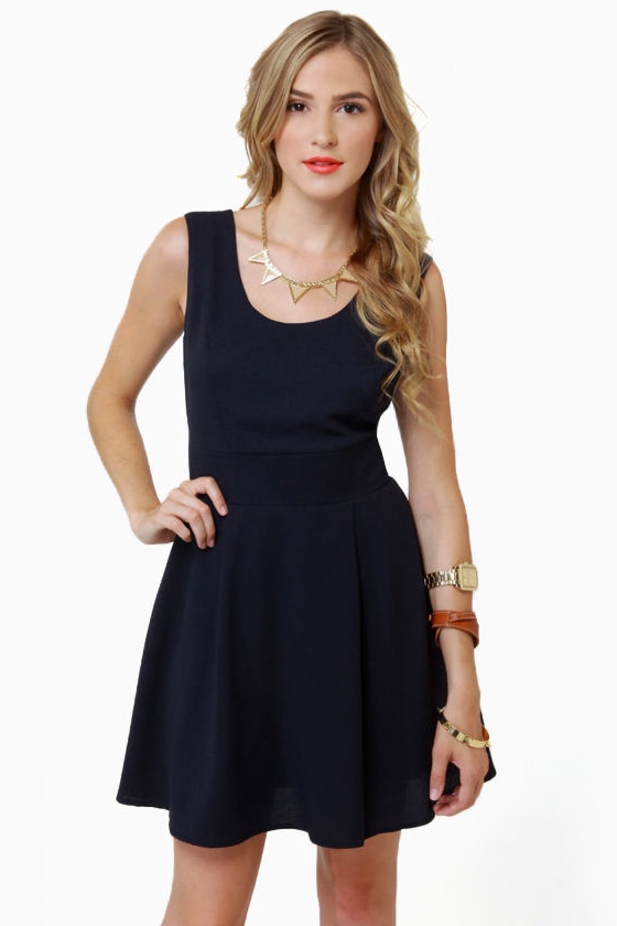 Lovely Navy Blue Dress - Backless Dress - $45.00