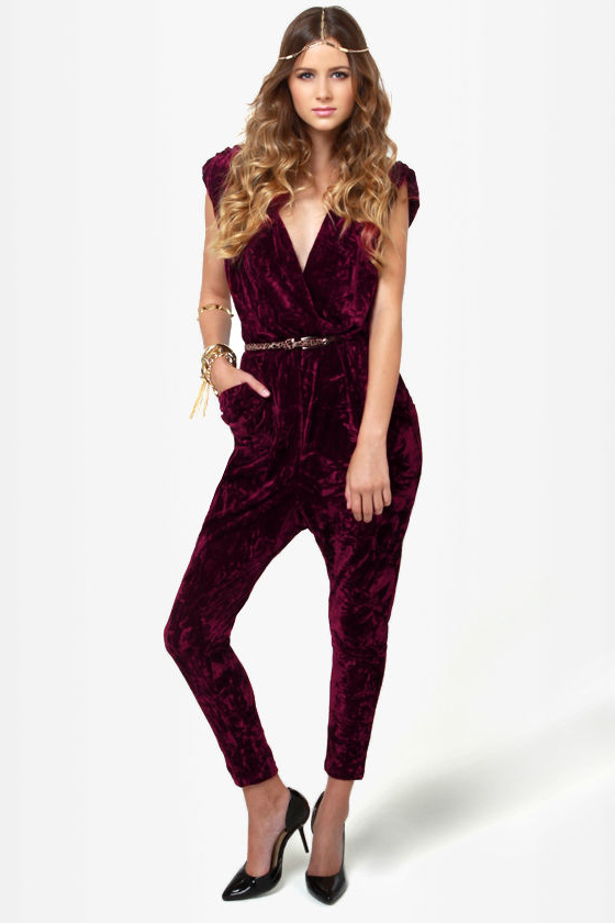 Gyspy Junkies Ziggy Disco Wine Red Velvet Jumpsuit