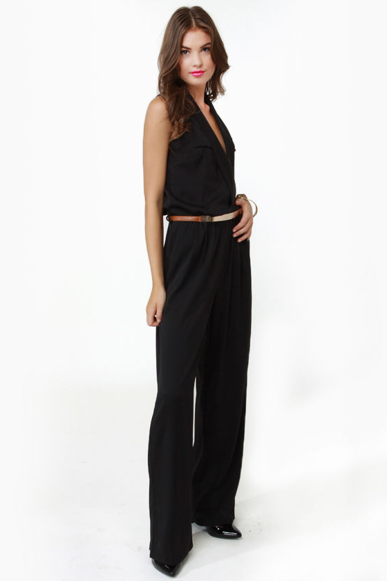 Long Time No Sleeve Black Jumpsuit
