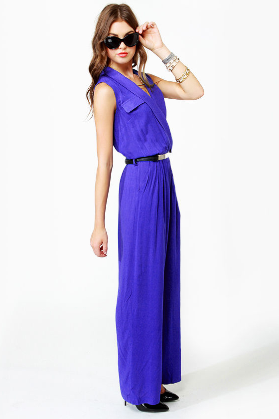 Long Time No Sleeve Blue Jumpsuit
