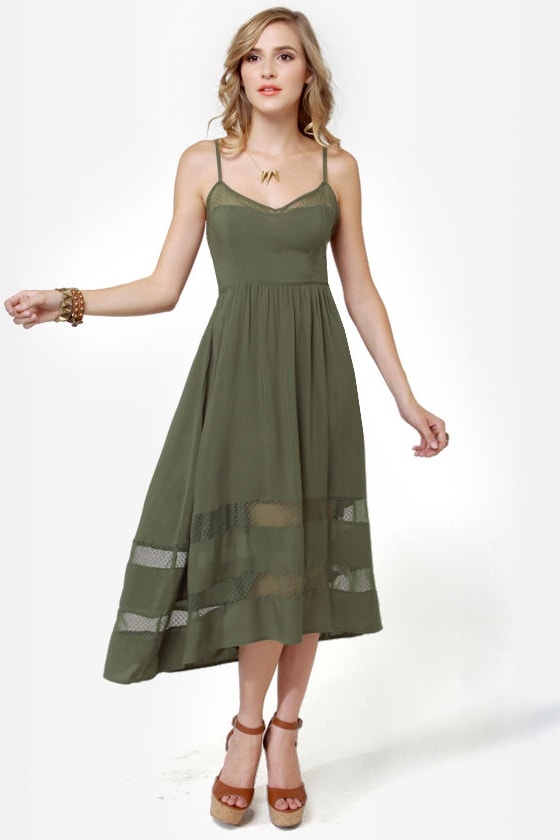 Lovely Olive Green Dress - Midi Dress - Lace Dress - $44.00 - Lulus