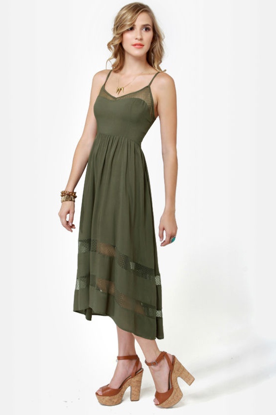 Fresh Rosemary Olive Green Midi Dress