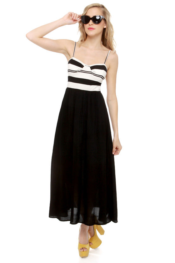 San Diego Striped Black Maxi Dress