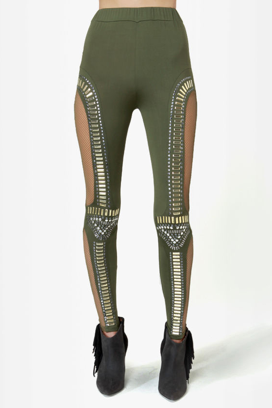 Did I Stud-her? Studded Olive Green Leggings