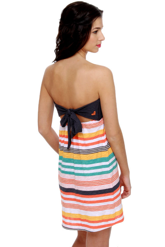 Roxy Deep Blue Striped Bandeau Dress