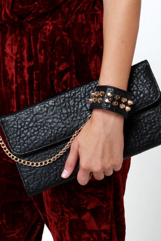 Just Can't Lose Studded Black Clutch