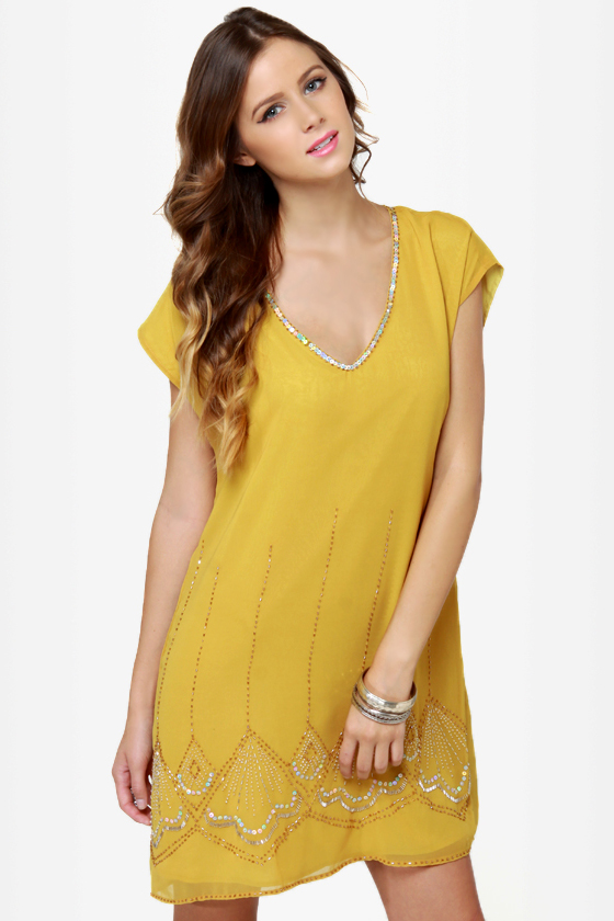 Let the Sunshine In Beaded Yellow Dress
