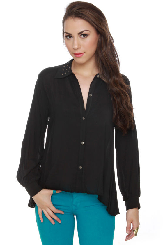 Stud-y Session Black Studded Collar Top