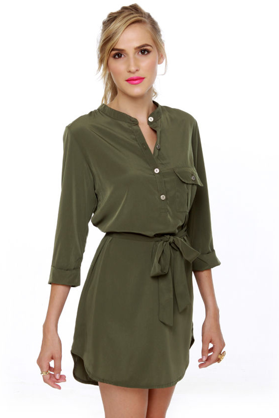 Break Room Beauty Olive Green Dress