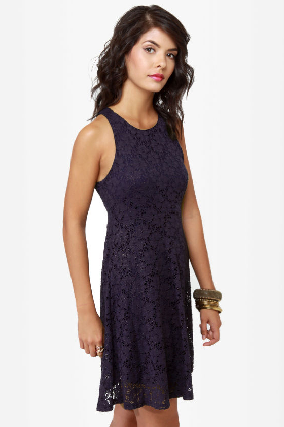 Glitz About You Navy Blue Glitter Lace Dress