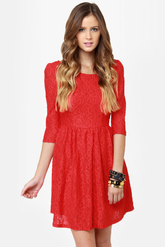 Sweet Melody Red Lace Dress