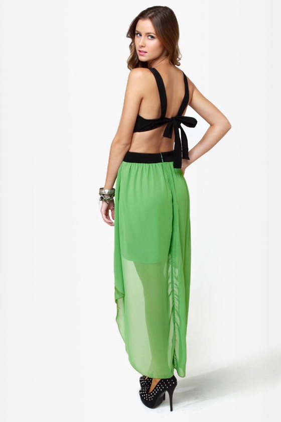 LULUS Exclusive Get My Drift Black and Green Dress