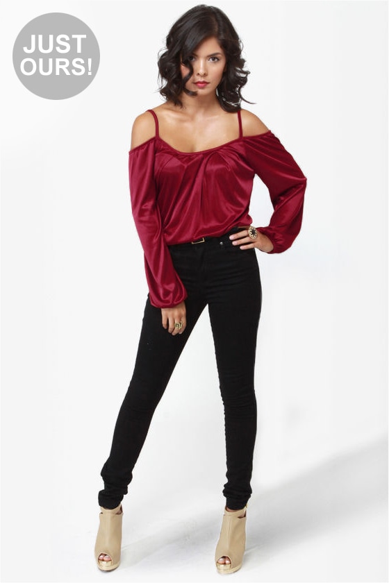 LULUS Exclusive Hot and Cold Burgundy Top