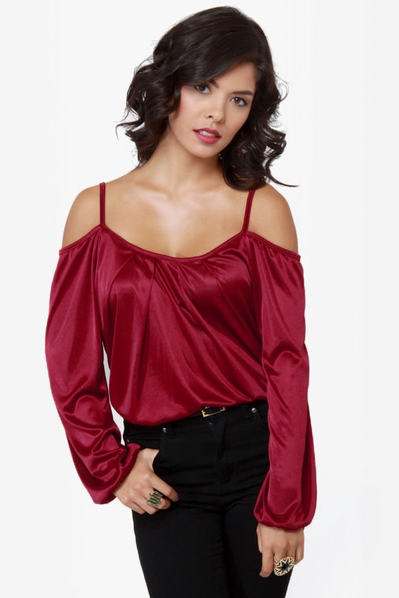 LULUS Exclusive Hot and Cold Burgundy Top