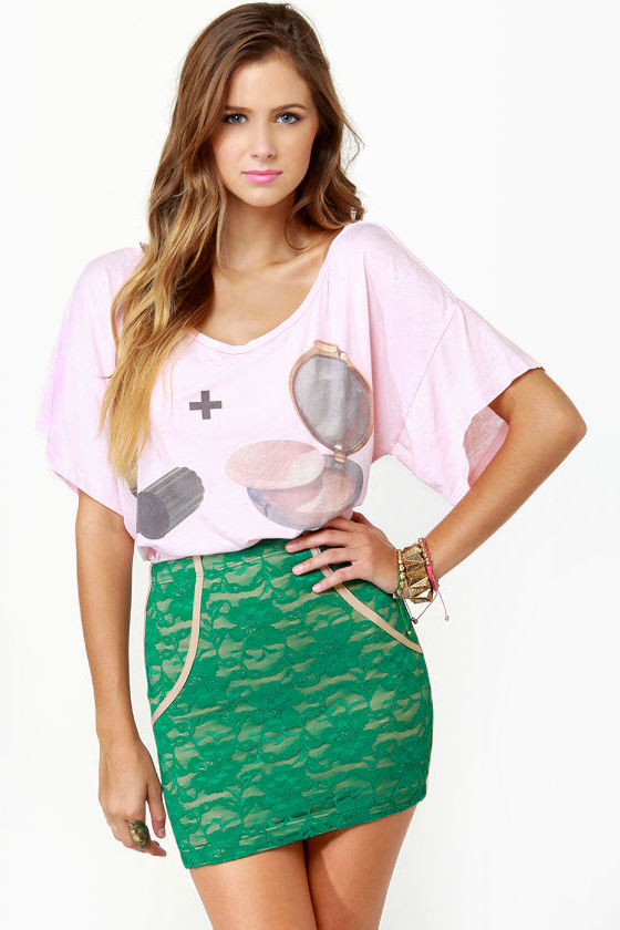 One Rad Girl Brooke Teal Lace Mini Skirt