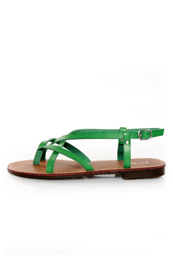 Bamboo Cable 03 Green Strappy Thong Sandals