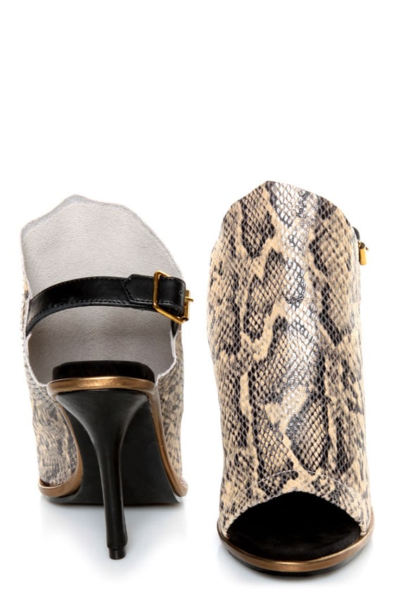 Kelsi Dagger Cameo Natural Black Leather Snakeskin Heels