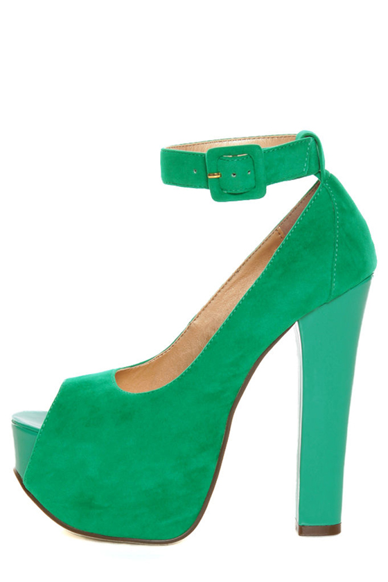 Luichiny More of It Aqua Suede Platform Peep Toe Pumps