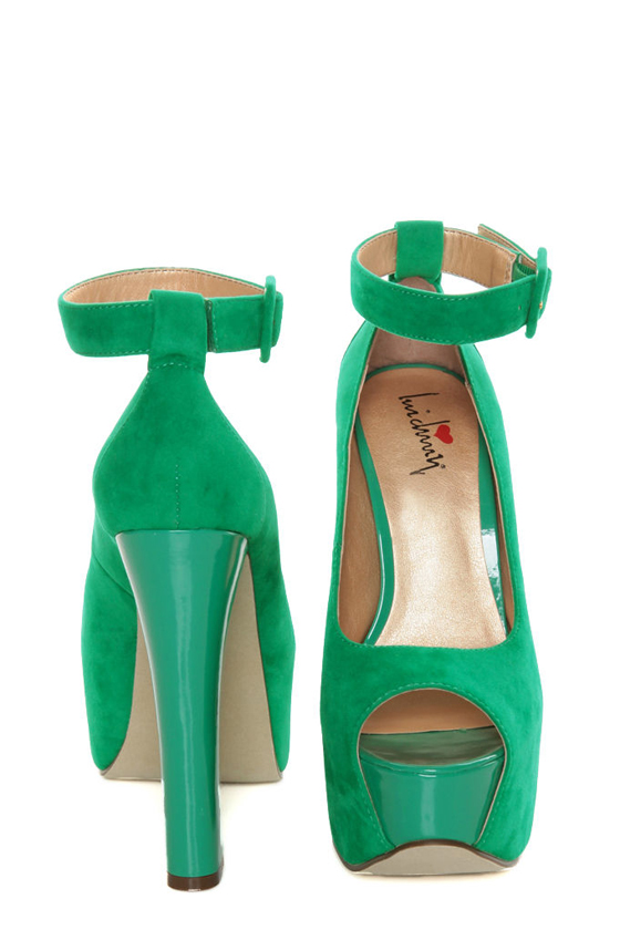 Luichiny More of It Aqua Suede Platform Peep Toe Pumps