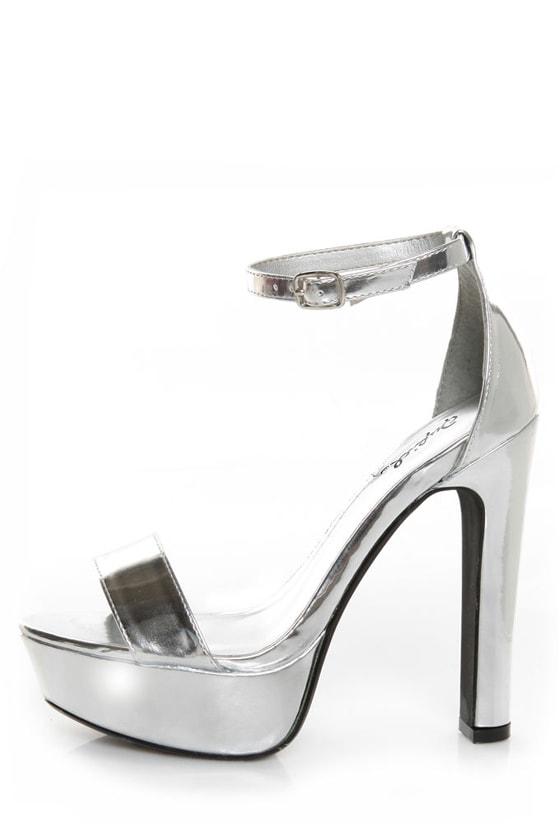 silver metallic platform heels