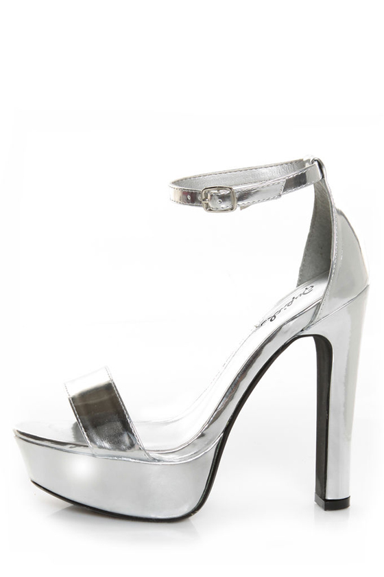 Qupid Drama 103 Silver Metallic Platform Heels