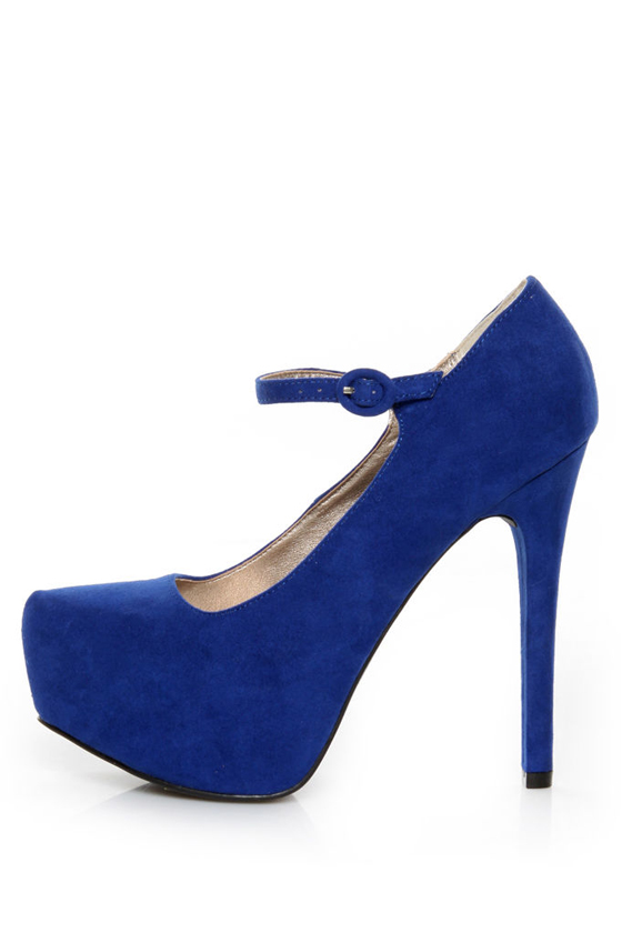 Qupid Marquise 02 Cobalt Blue Suede Platform Pumps