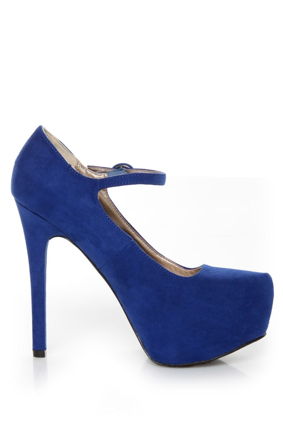 blue suede platform pumps