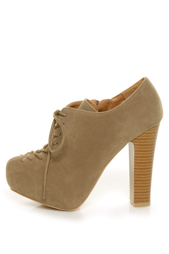 Qupid Theron 03 Taupe Suede Lace-Up Ankle Booties