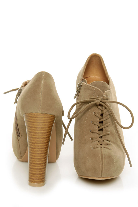 Qupid Theron 03 Taupe Suede Lace Up Ankle Booties 41.00 Lulus