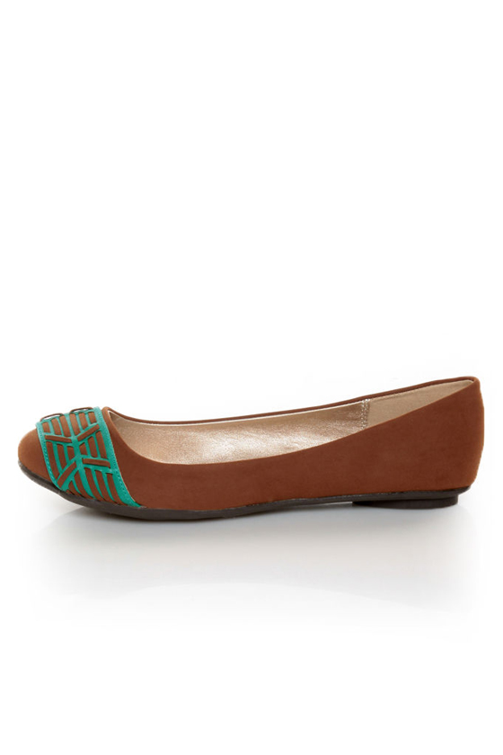 Qupid Thesis 193 Rust Nubuck Two Tone Toe Band Ballet Flats