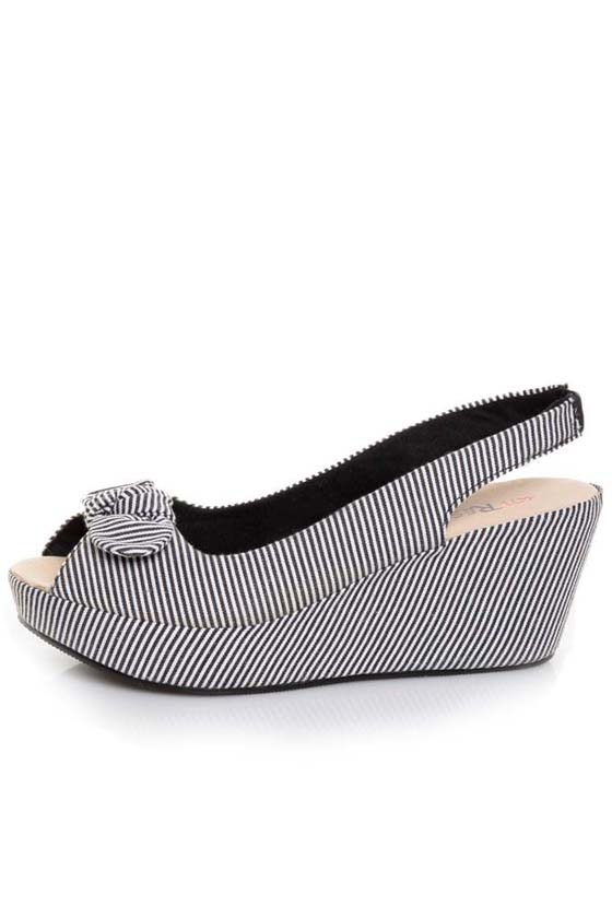 unRestricted Anchor Black Striped Fabric Platform Wedges