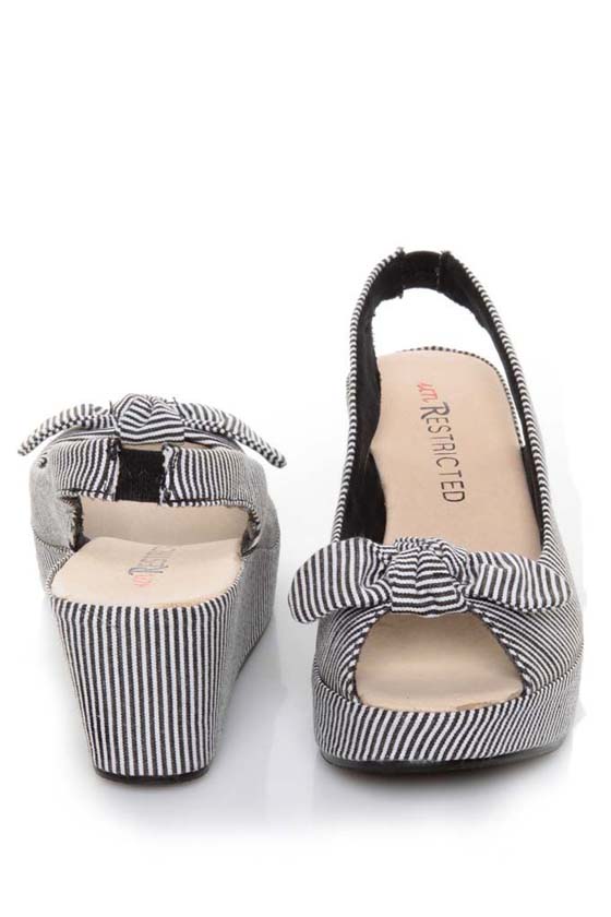 unRestricted Anchor Black Striped Fabric Platform Wedges