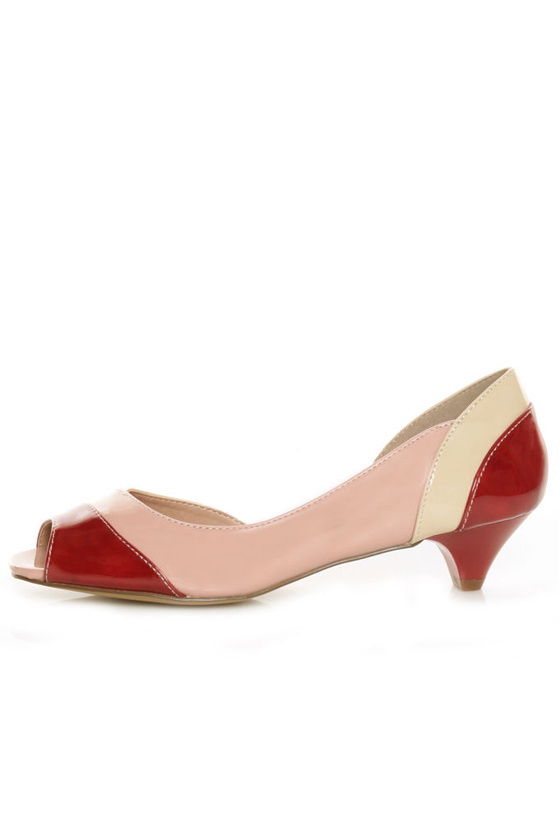 unRestricted Wonder Red Color Block Patent Kitten Heels