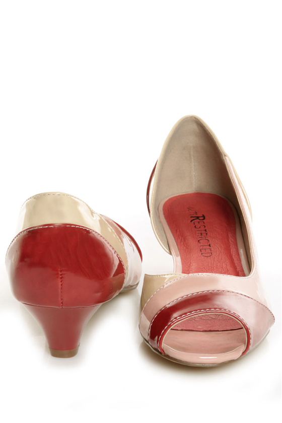 unRestricted Wonder Red Color Block Patent Kitten Heels