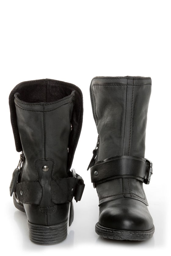 Report Woods Black Belted Convertible Motorcycle Boots