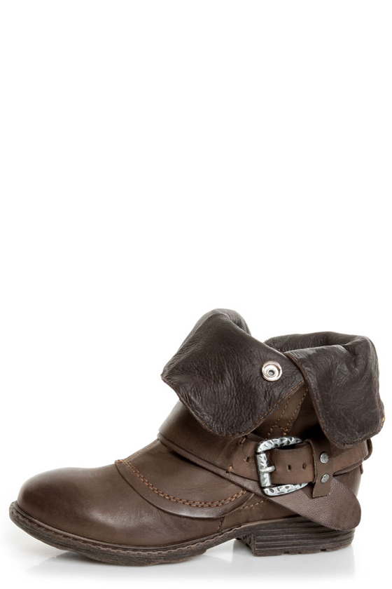 Report Woods Dark Brown Belted Convertible Motorcycle Boots