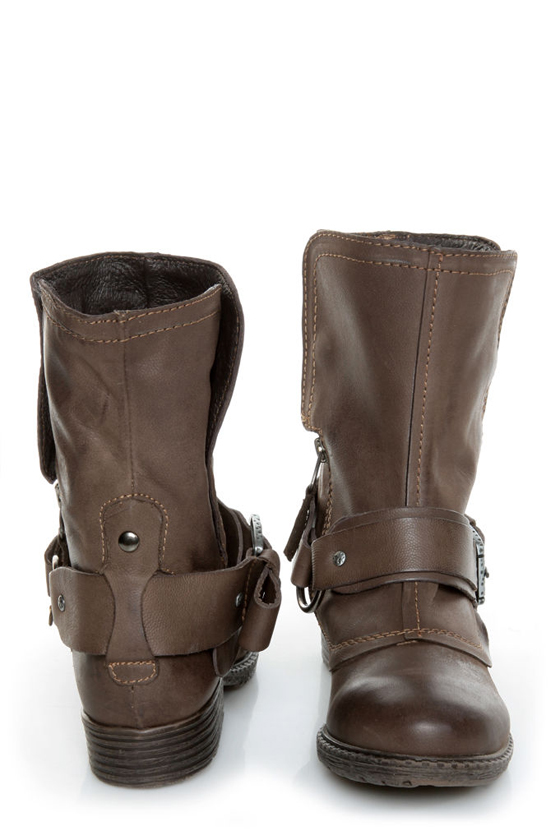 Report Woods Dark Brown Belted Convertible Motorcycle Boots