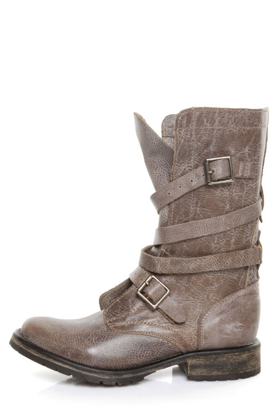 Steve Madden Banddit Stone Leather Slouchy Belted Combat Boots