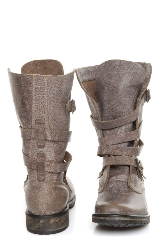 Steve Madden Banddit Stone Leather Slouchy Belted Combat Boots
