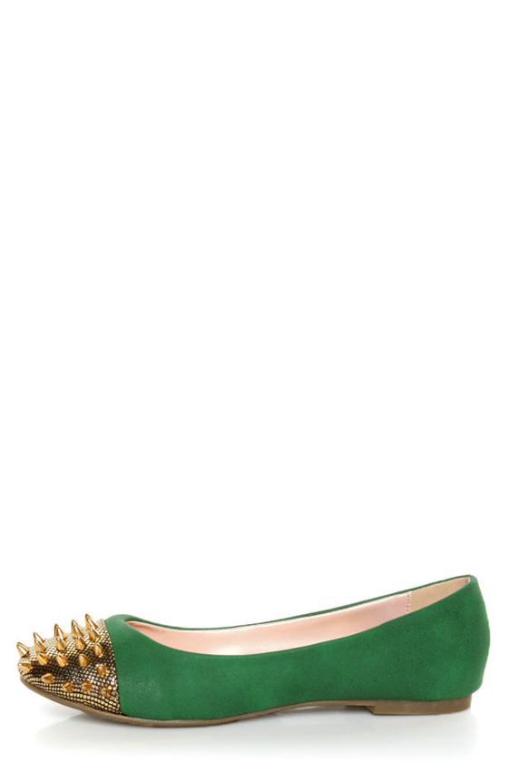Shoe Republic LA Scion Green Spiked Cap-Toe Flats