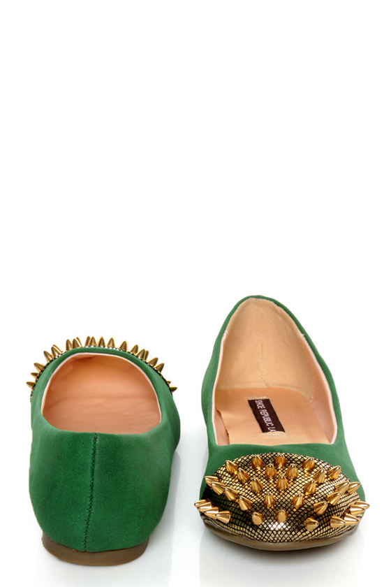 Shoe Republic LA Scion Green Spiked Cap-Toe Flats