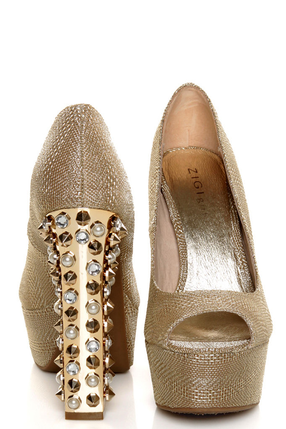 Zigi Girl Jayla Gold Mesh Studded Platform Heels