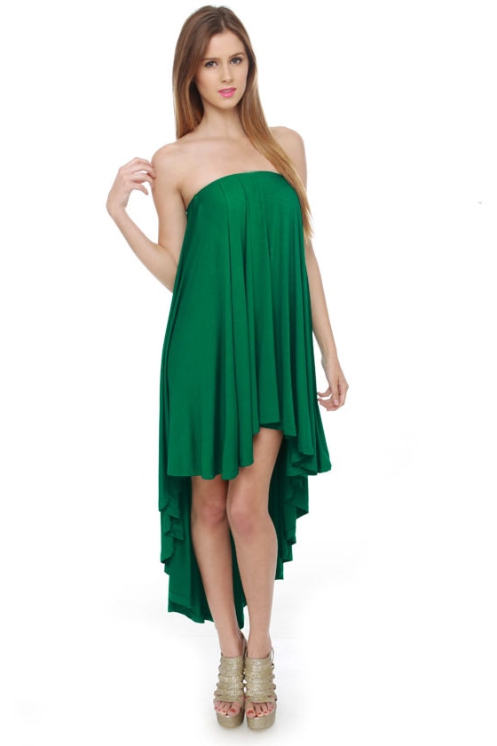 Blaque Label Asymetrical Mesh Strapless Tube Dress in Avocado Green