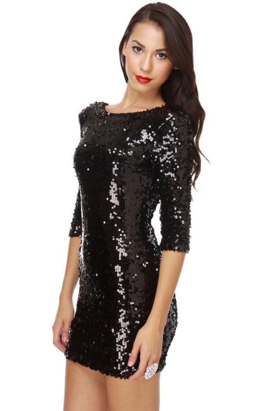 Blaque Label Sequin Dress - Black Dress - Silver Dress - $95.00