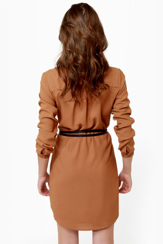Retro Brown Dress - Belted Dress - Shirt Dress - $55.00 - Lulus
